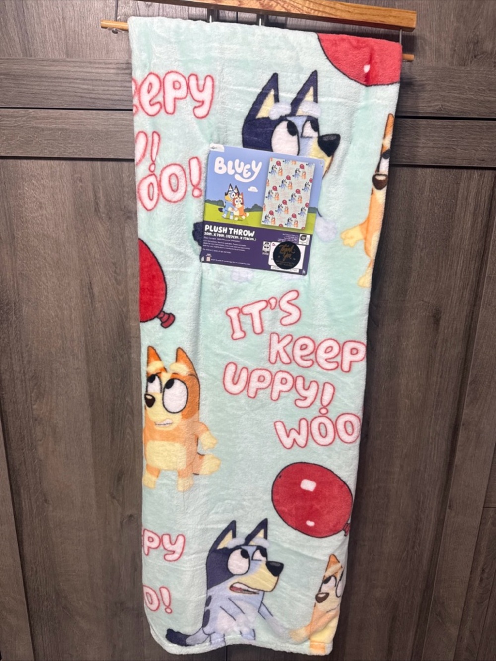 New Keepy Uppy Balloon Game Bluey & Bingo 50 x 70 Teal Soft Plush Blanket Hanger